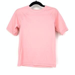 Hanna Andersson Shirt Girls Size 6-7 Short Sleeve Rash Guard Swim Tee Pink